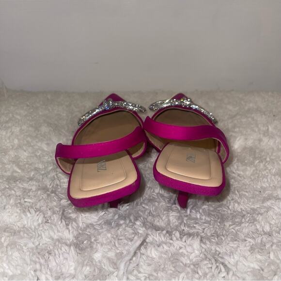 Zara Pink Slingback Heel Satin Effect Rhinestone Bow Shoes - Picture 6 of 9